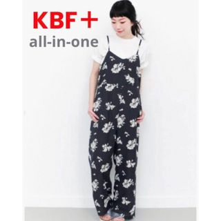 KBF+  花柄リラックスオールインワン ネイビー F  サロペット