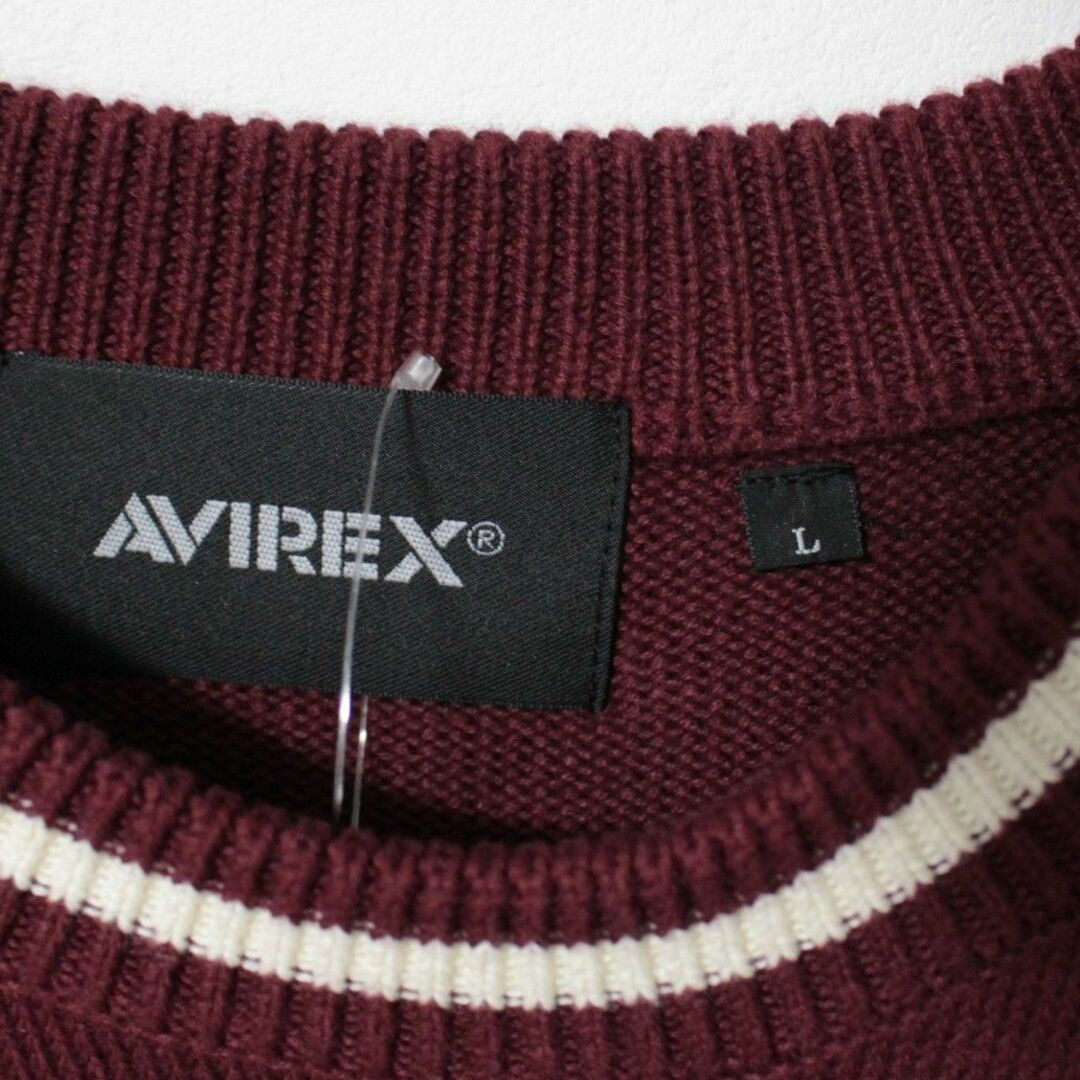 AVIREX(アヴィレックス)の新品 アヴィレックス レタードシェニールパッチ クルーネックセーター L 赤系 メンズのトップス(ニット/セーター)の商品写真