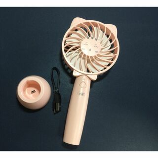 手持ち扇風機　猫　ピンク　（032(扇風機)