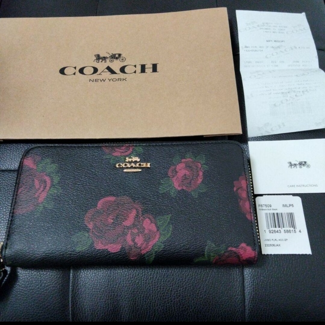 【新品未使用】COACH コーチ 長財布 花柄 ブラックファッション小物