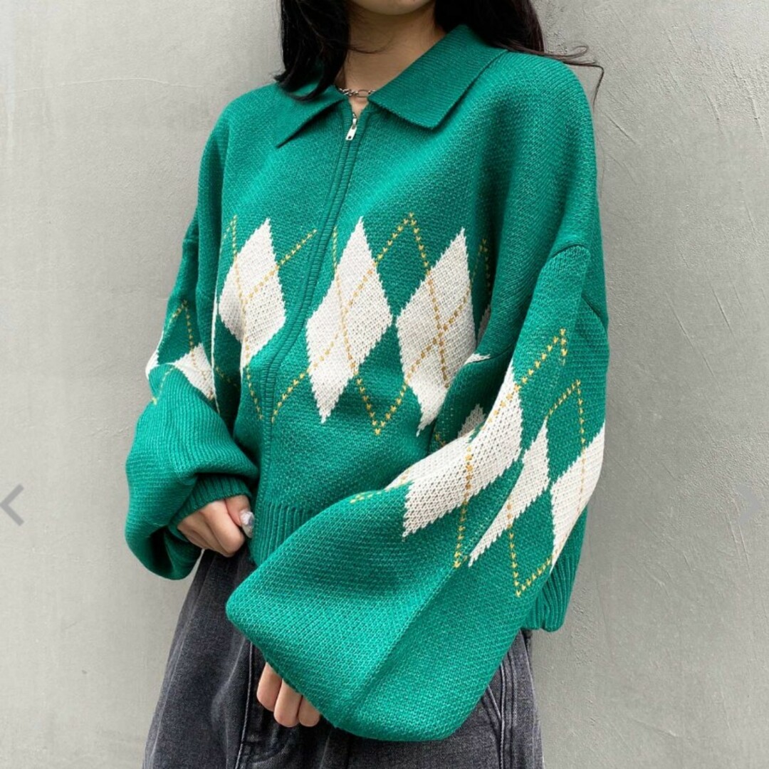INGNI - 新品 INGNI アーガイルフロントZIP 襟付ニットカーディガン