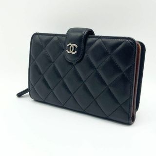 CHANEL - シャネル マトラッセ ラムスキン 二つ折り財布 黒 ボルドー
