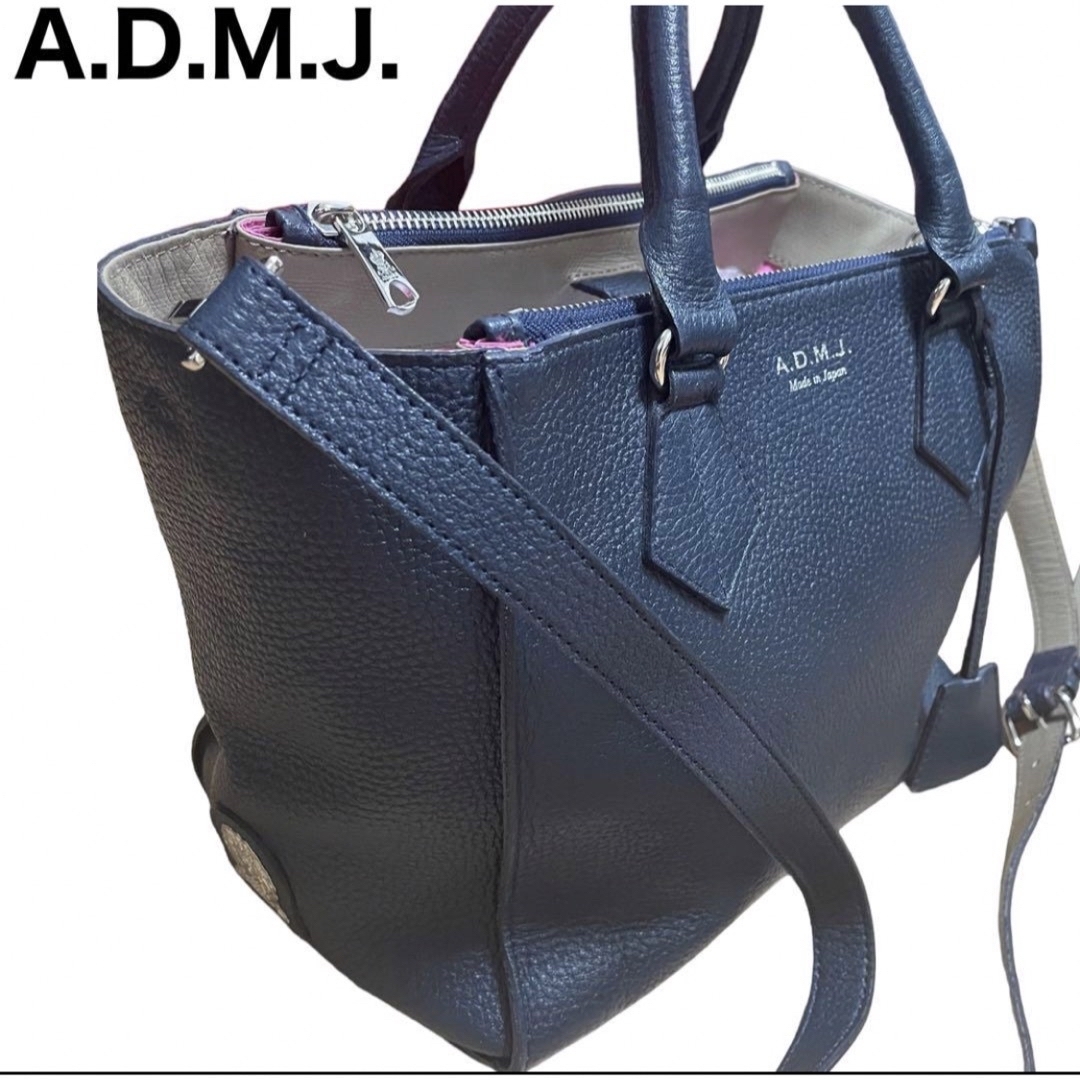 美品　A.D.M.J. トートバッグ　Wファスナー　2way ショルダーバッグ