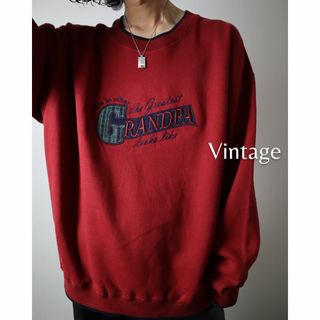 アートヴィンテージ(ART VINTAGE)の【vintage】デッドストック 刺繍デザイン 超ルーズ スウェット 赤 2XL(スウェット)