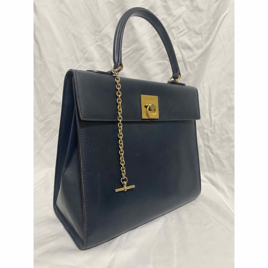 CELINE ケリー ハンドバッグ ゴールド金具 チェーン ネイビー