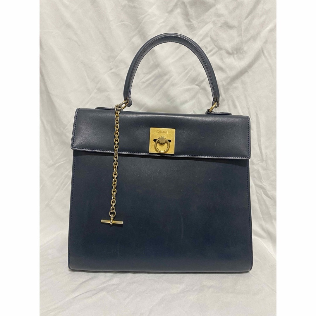 CELINE ケリー ハンドバッグ ゴールド金具 チェーン ネイビー