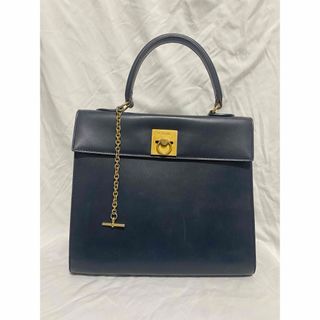 セリーヌ(celine)のCELINE ケリー ハンドバッグ ゴールド金具 チェーン ネイビー(ハンドバッグ)