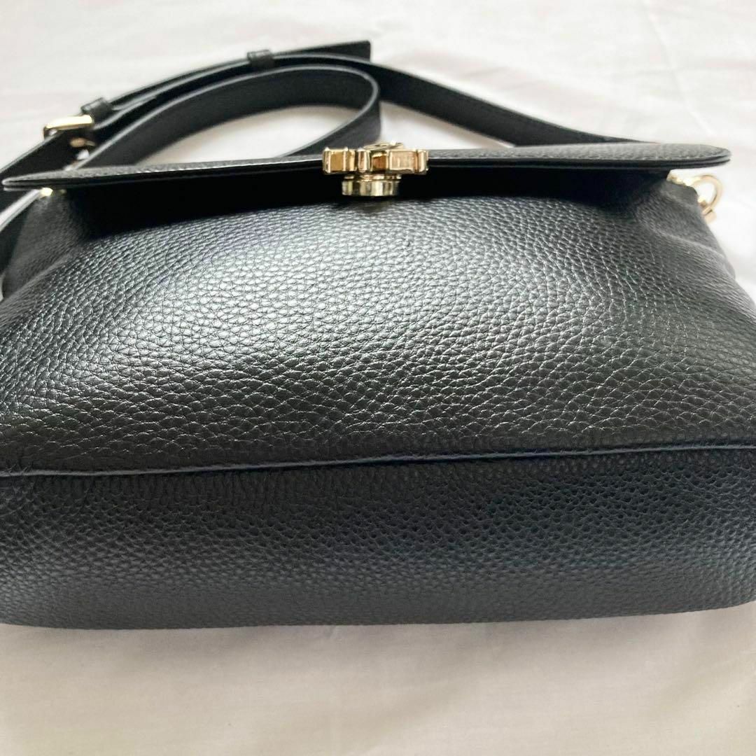 ✨極美品✨アニエスベー ショルダーバッグ ブラック メタルロゴ レザー シボ革