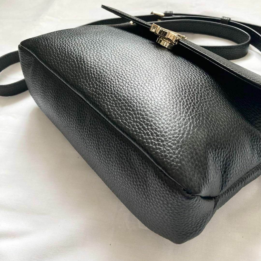 ✨極美品✨アニエスベー ショルダーバッグ ブラック メタルロゴ レザー シボ革