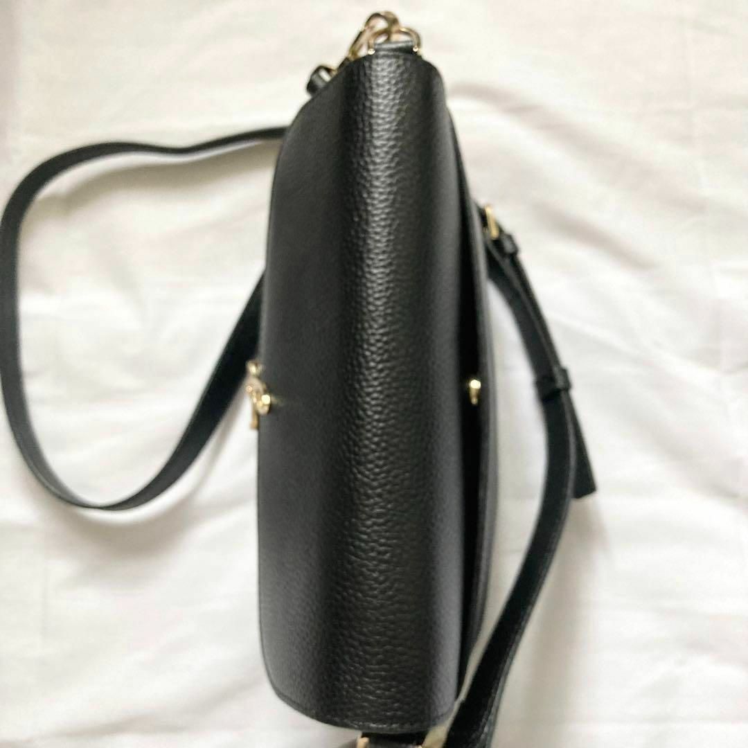 ✨極美品✨アニエスベー ショルダーバッグ ブラック メタルロゴ レザー シボ革