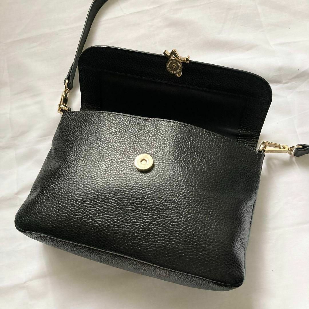 ✨極美品✨アニエスベー ショルダーバッグ ブラック メタルロゴ レザー シボ革