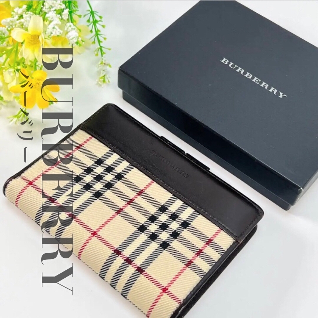 箱付き 良品 バーバリー 折り財布 ノバチェック BURBERRY キャンバス-