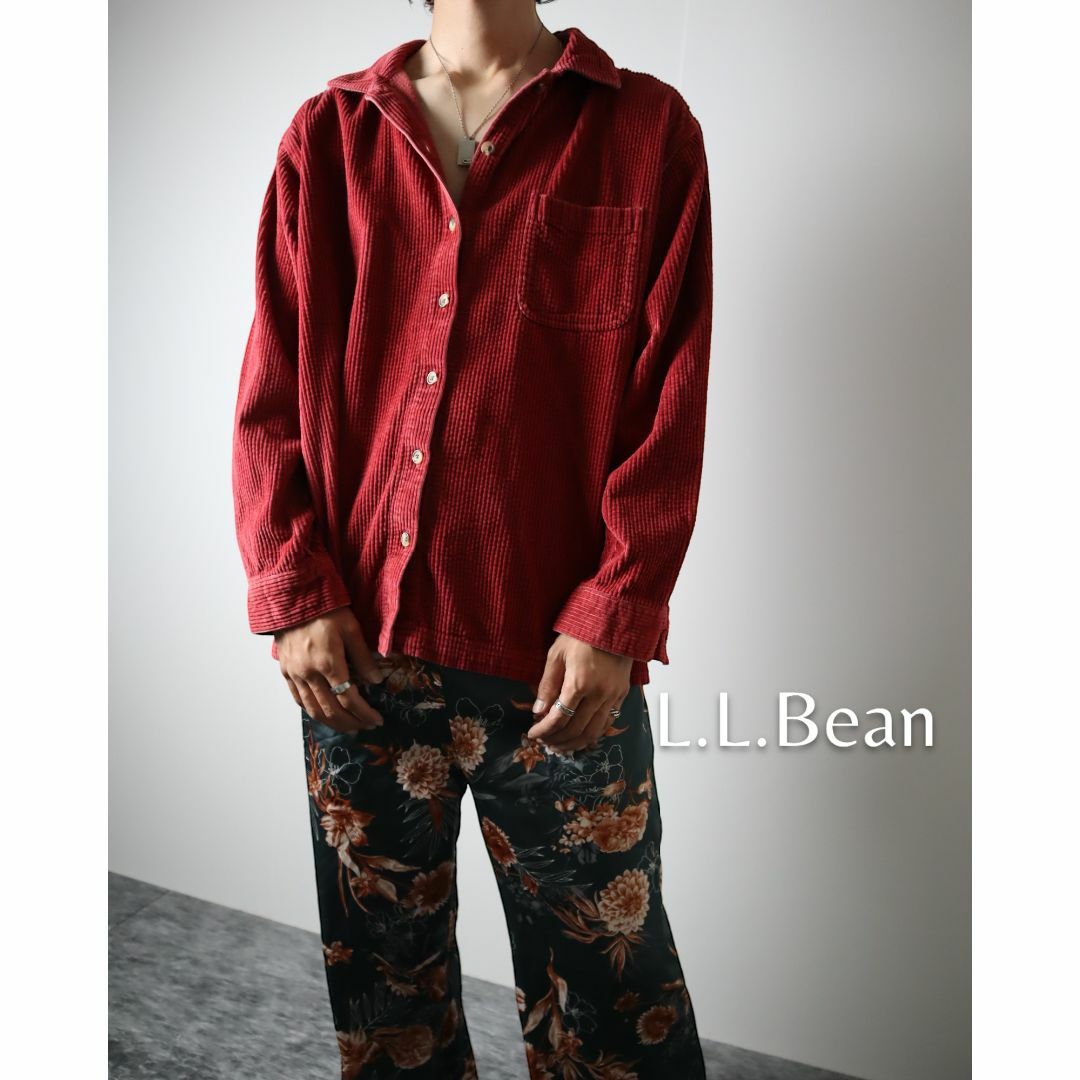 【L.L.Bean】太畝 肉厚 コーデュロイ ボックスカット 長袖シャツ 赤