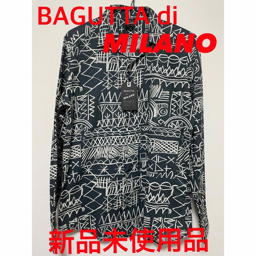 【新品未使用品】BAGUTTA オープンカラーチャコール プリンテッドシャツ