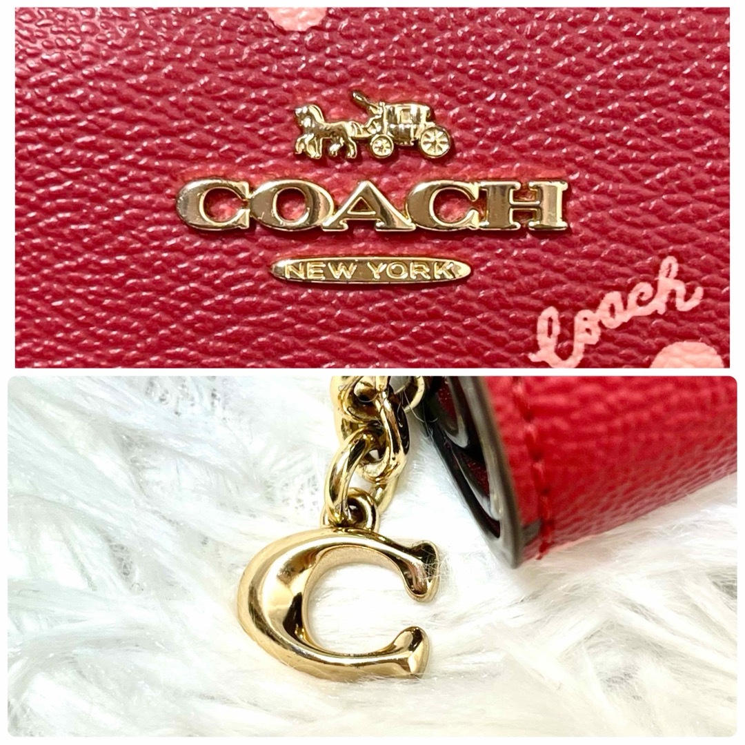 COACH(コーチ)の極美品✨COACH コーチ　二つ折り財布　ハート　花　レッド　C2868 レディースのファッション小物(財布)の商品写真