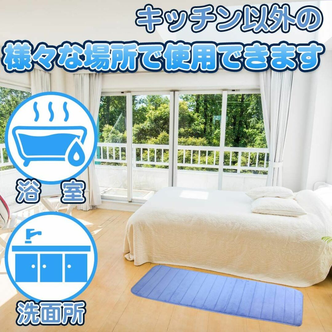 【色: 40cm×120cm ライトブルー】Grinオンライン キッチンマット  インテリア/住まい/日用品のキッチン/食器(その他)の商品写真