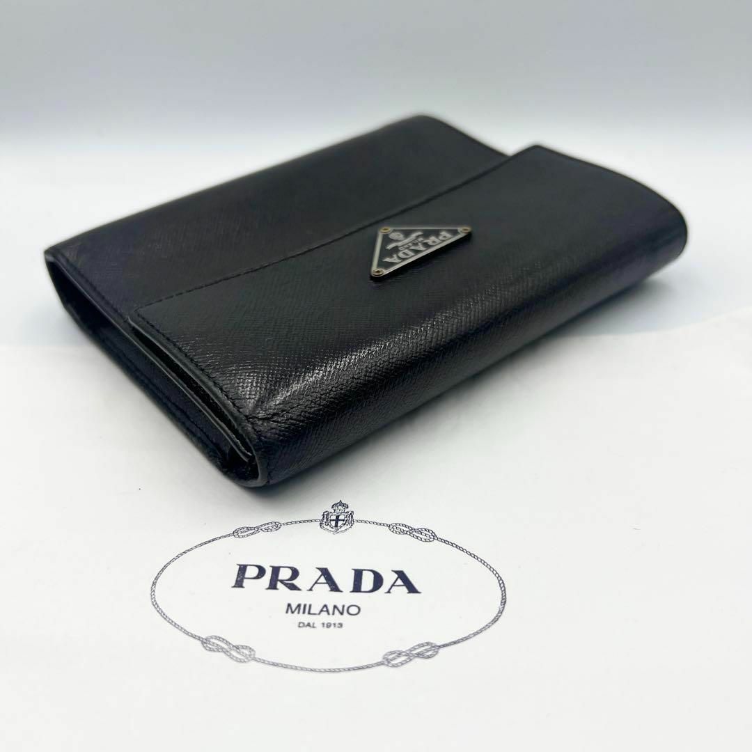 【超美品】PRADA 三つ折財布 サフィアーノ 三角ロゴ