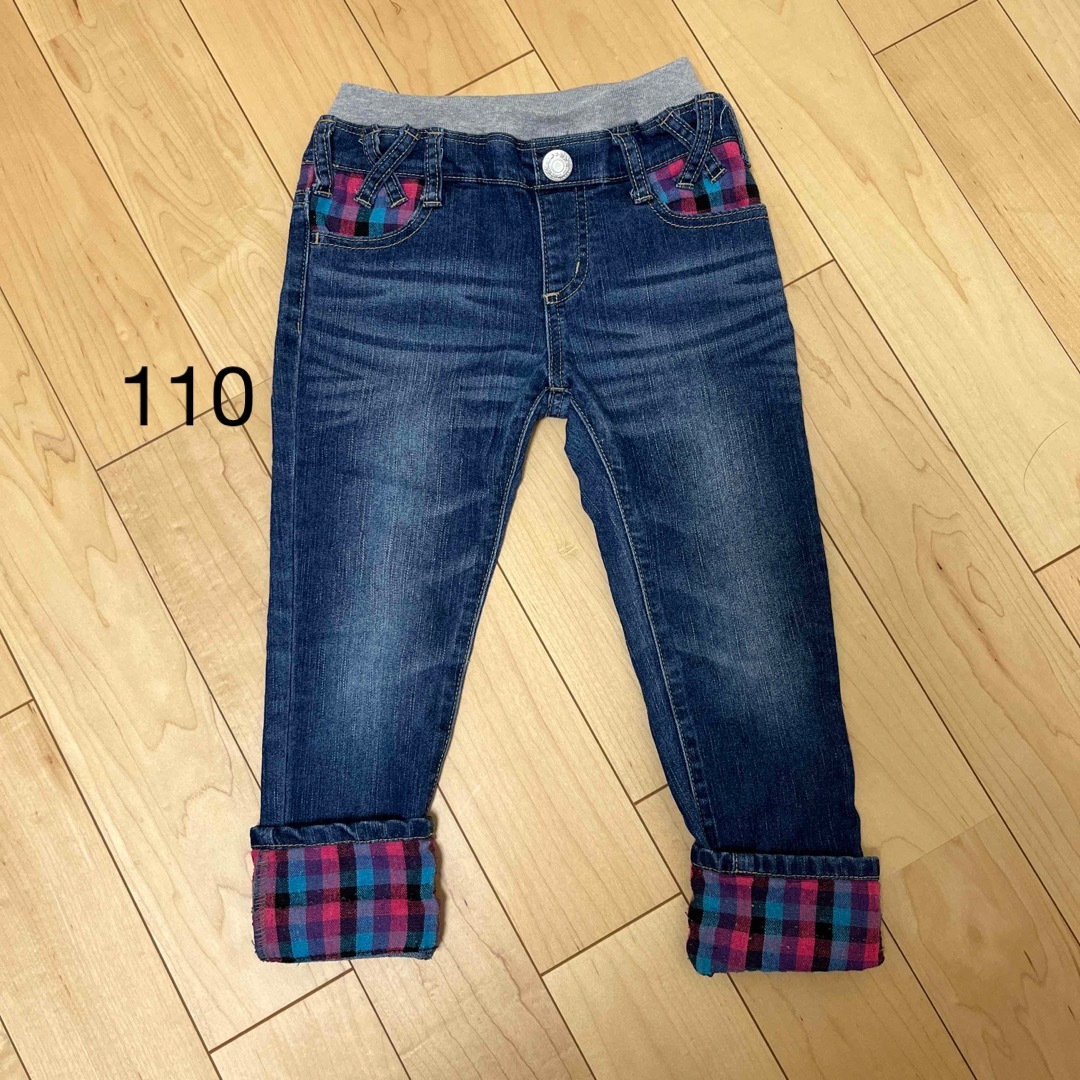 110 女の子 ボトムス パンツ ジーパン チェック キッズ/ベビー/マタニティのキッズ服女の子用(90cm~)(パンツ/スパッツ)の商品写真