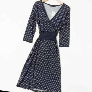 マーサ(MARTHA)の【タグ付新品】MARTHA ジャージワンピ七分袖 ネイビー L(ひざ丈ワンピース)