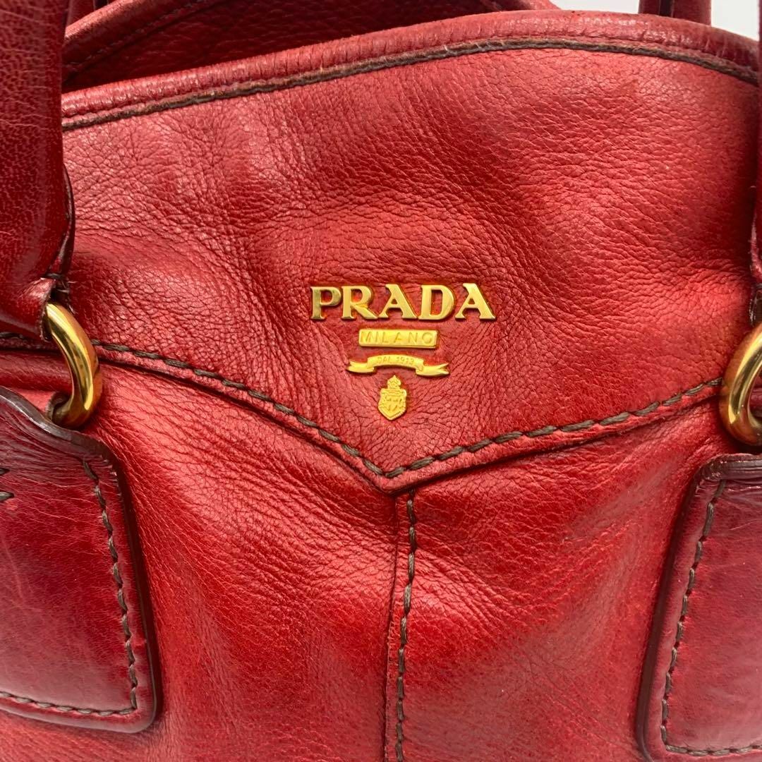 PRADA - 【美品】プラダ オールレザー ハンドバッグ 2way 赤 レッドの