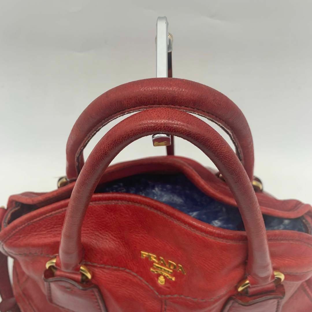 PRADA - 【美品】プラダ オールレザー ハンドバッグ 2way 赤 レッドの