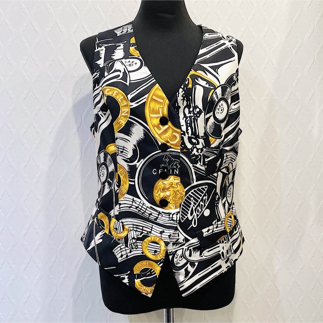 CELINE セリーヌ シルク ジレ ベスト レコード柄 CELINE セリーヌ シルク ジレ ベスト レコード柄