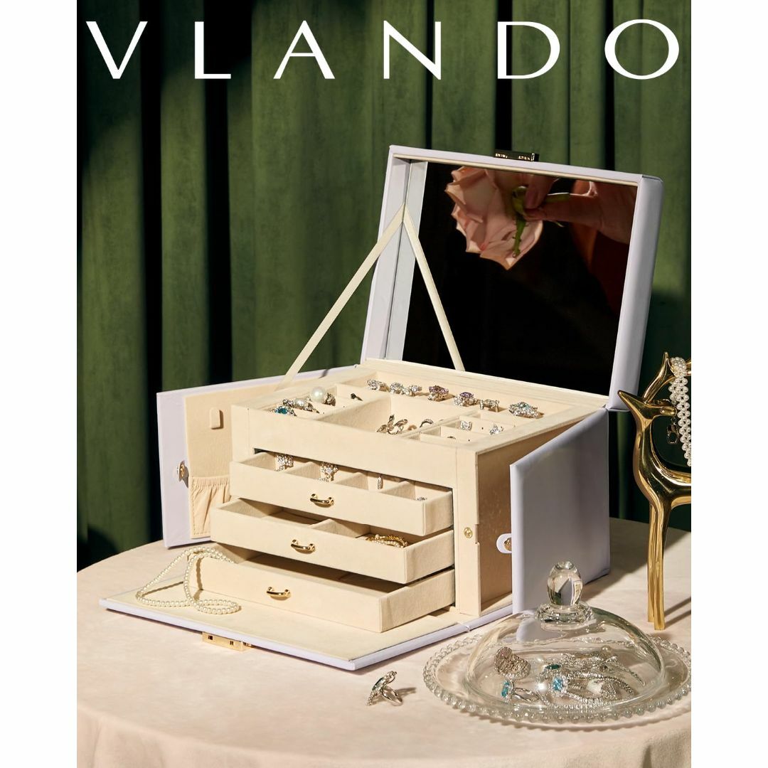 【色: あんず色】Vlando ジュエリーボックス アクセサリーケース ジュエリ 1