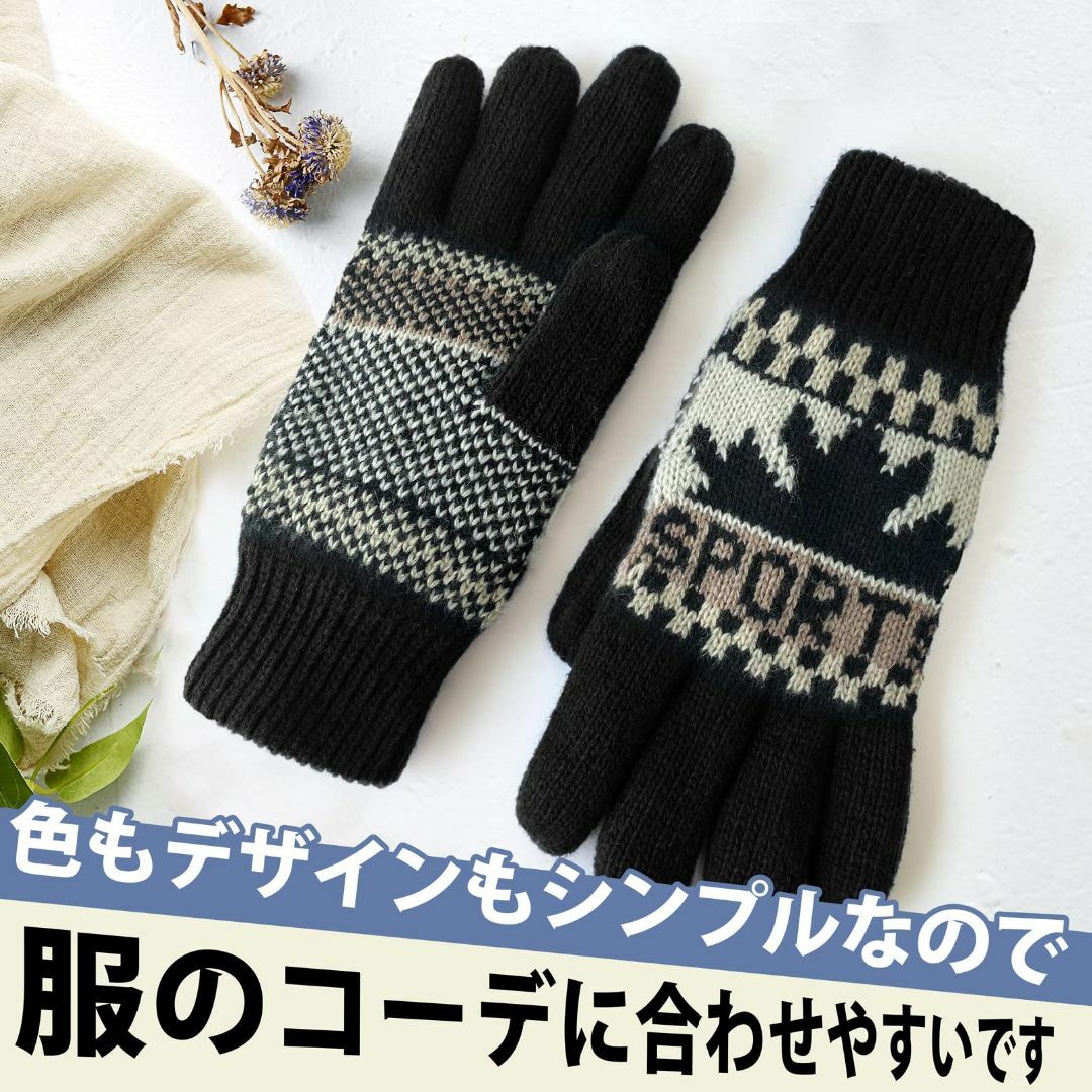 【色: ブラック】[夢の物] 手袋 防寒 メンズ ニット 2層保温構造 ノルディ