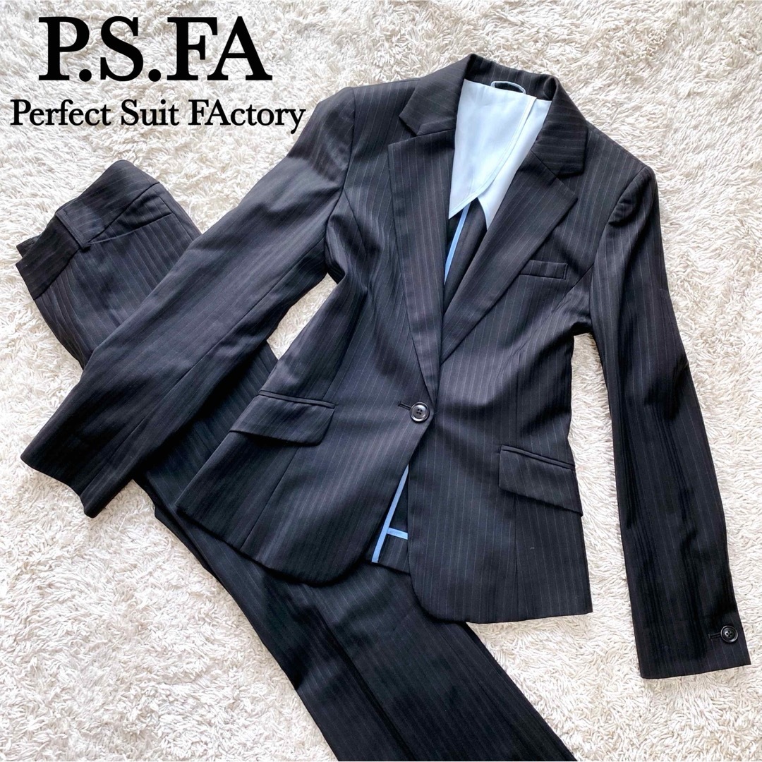 【美品】PSFA パンツスーツセットアップ　Lサイズ　ブラックストライプ