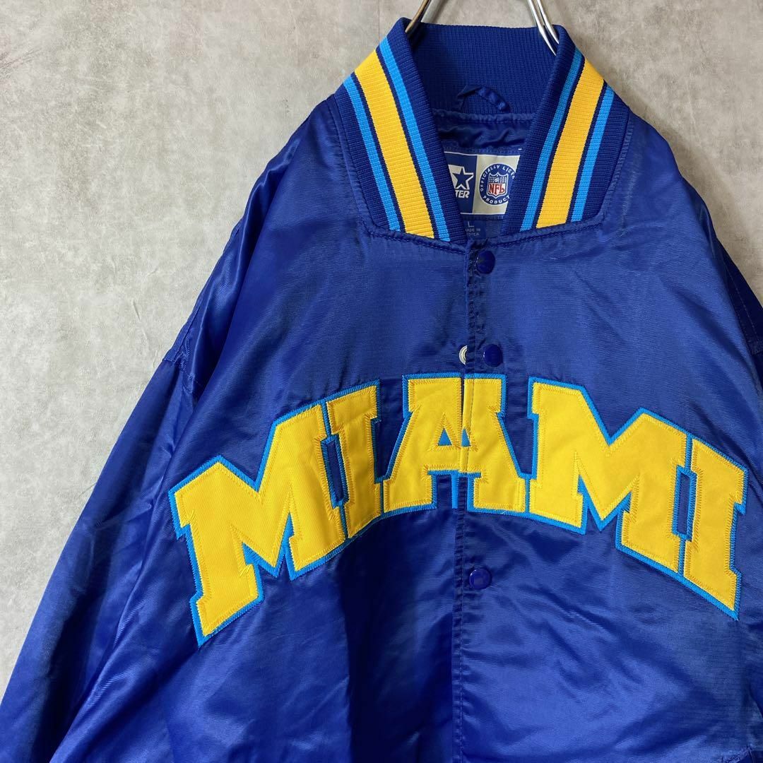 ビッグ刺繍ロゴ、ドルフィンズ】NFL MIAMIスタジャン古着ブルー90s-