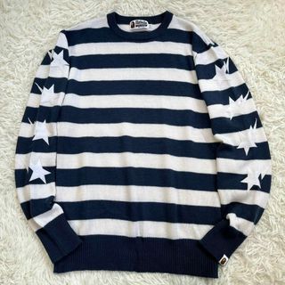 美品】エイプ/APE ニット セーター ボーダー柄 ベイプ スター ワッペン-