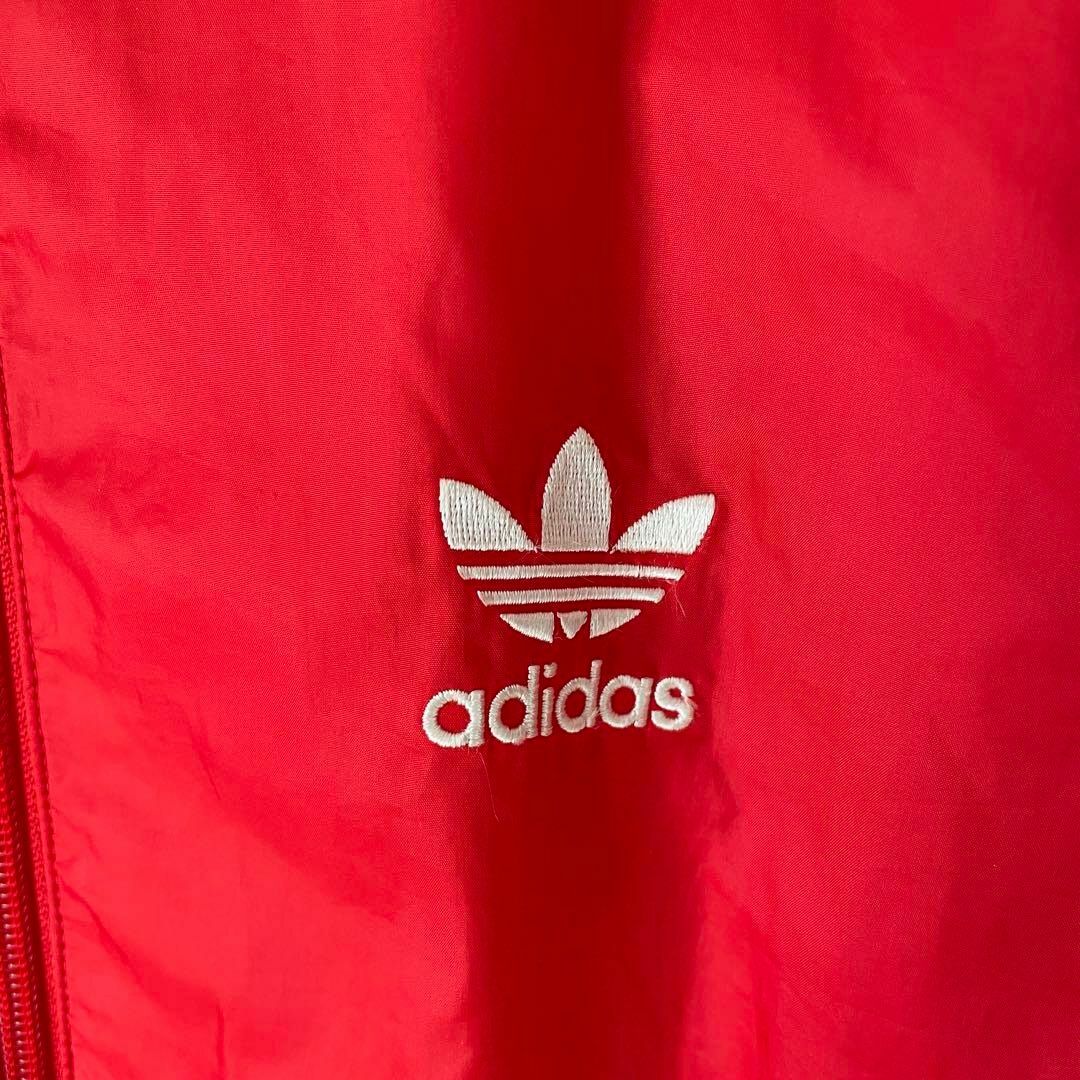 【ナイロン切り替え】adidasトラックジャケットワンポイント刺繍ロゴ赤M