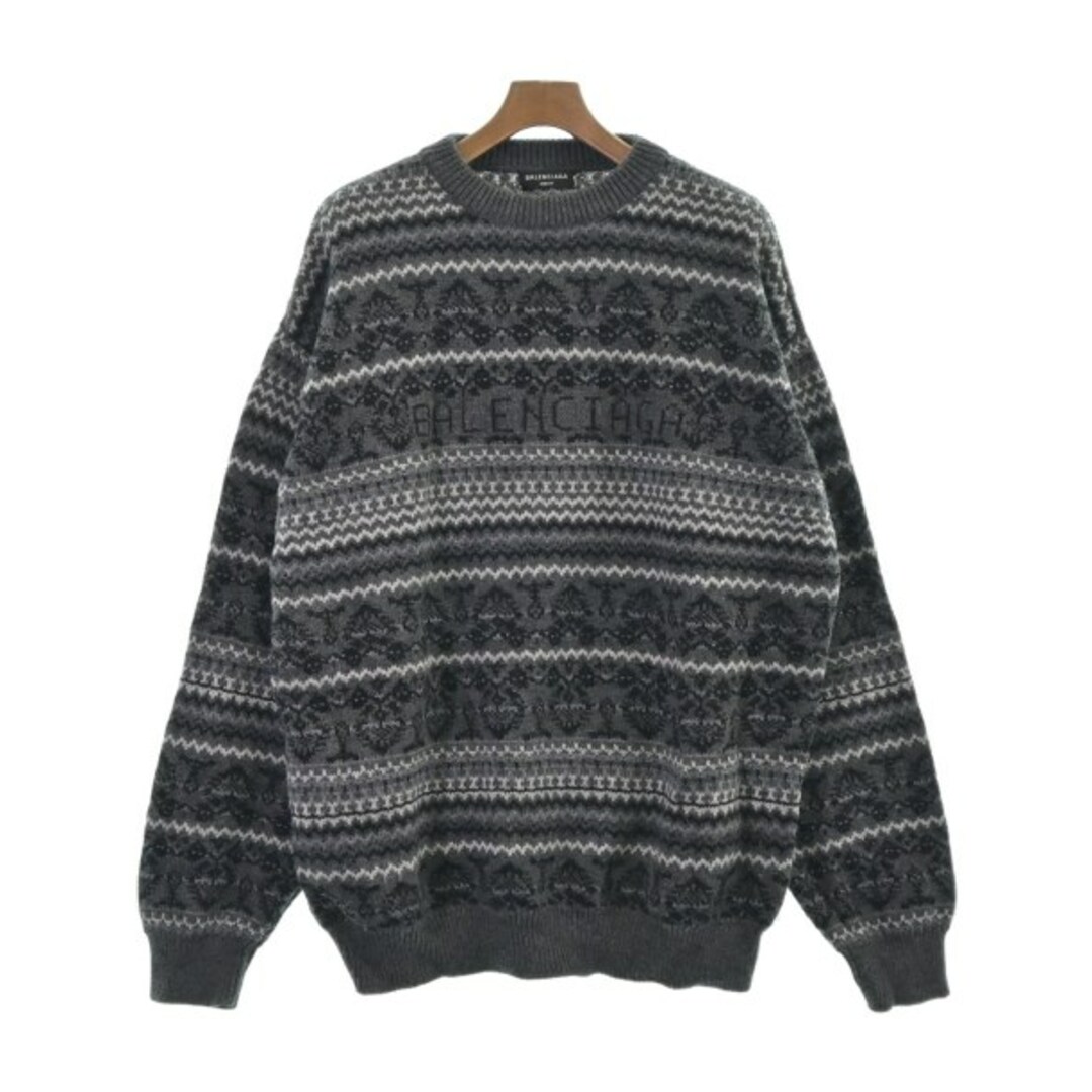 BALENCIAGA ニット・セーター M グレーx白x黒等(総柄) 【古着】-