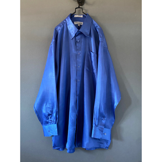 古着 ビンテージ 90s 光沢 ネイビー ブルー  オーバーサイズ 長袖シャツ(シャツ/ブラウス(長袖/七分))