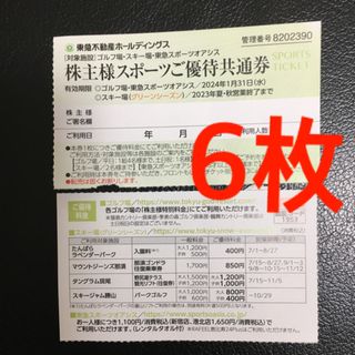 ★東急不動産株主優待 6枚★東急スポーツオアシス、スキー場リフト券(フィットネスクラブ)