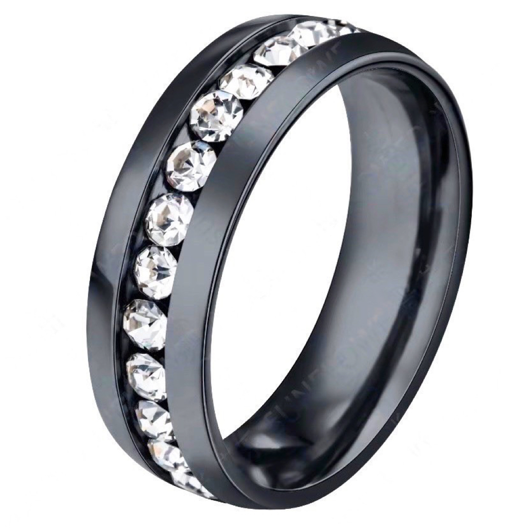 Newラインストーン ブラック ステンレスリング ステンレス指輪 ピンキーリング レディースのアクセサリー(リング(指輪))の商品写真