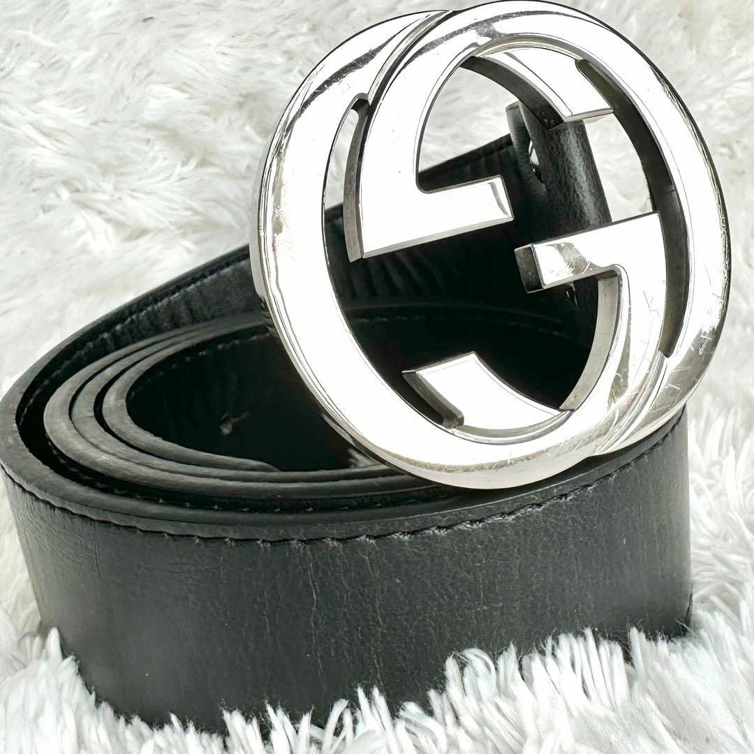 GUCCI グッチ ベルト インターロッキング GG デカロゴ シルバー 黒-