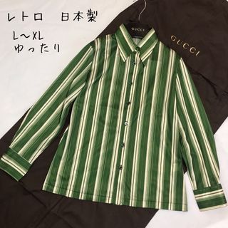 美品★ レトロ　70s80s ストライプシャツ　長袖　ゆったり　日本製(シャツ/ブラウス(長袖/七分))