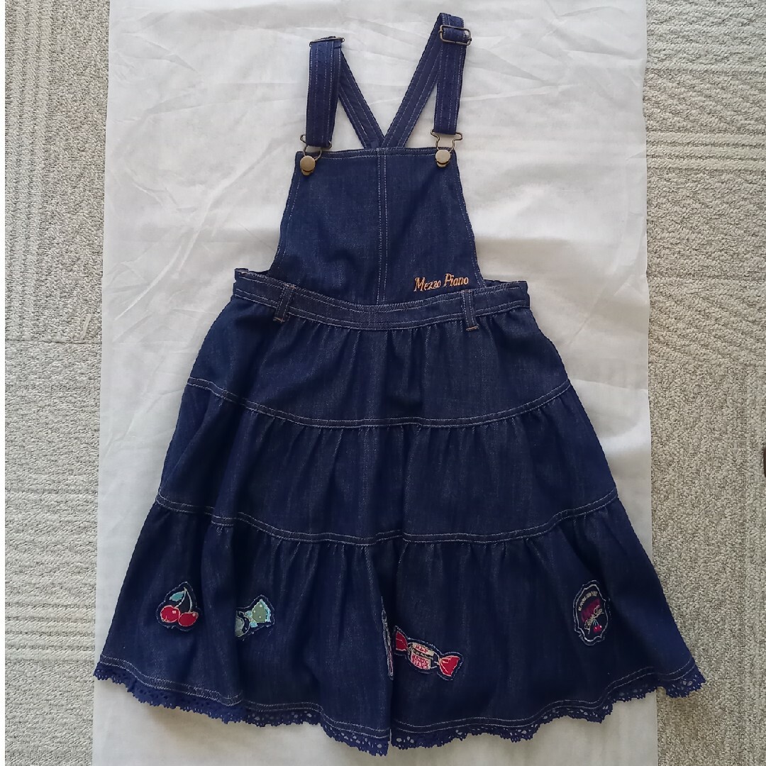 美品 メゾピアノ mezzopiano デニム ワンピジャンパースカート 100 美品 メゾピアノ mezzopiano デニム ワンピジャンパースカート 100