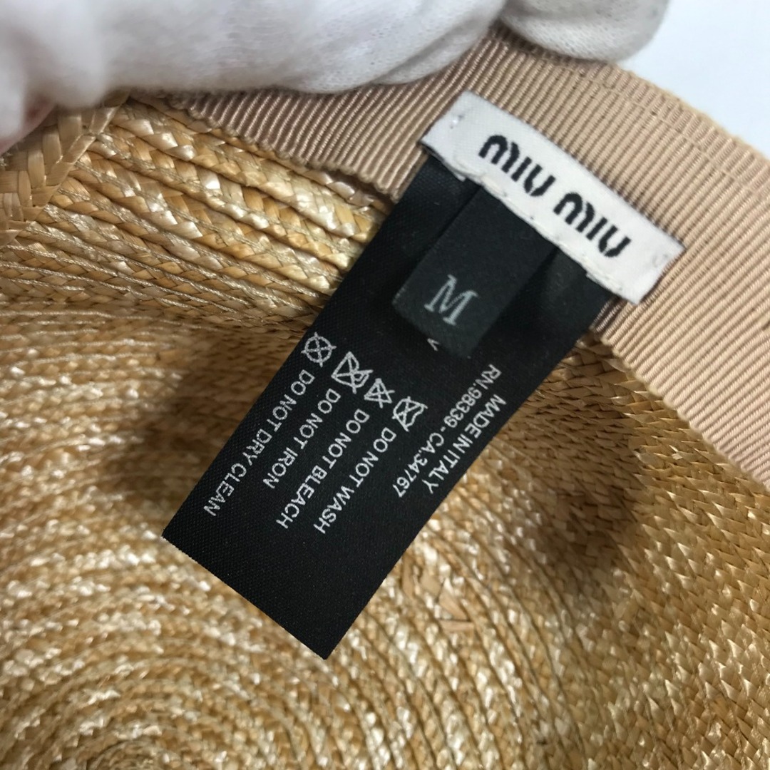 miumiu(ミュウミュウ)のミュウミュウ MIUMIU リボン りぼん ストローキャップ 5HC154 帽子 キャップ帽  花柄 フラワー キャップ ストロー ベージュ 美品 レディースの帽子(キャップ)の商品写真