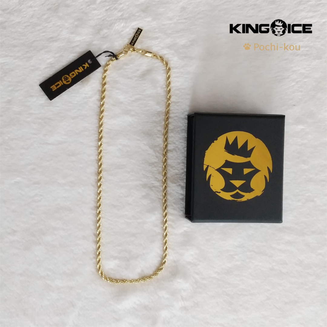King ice ROPE CHAIN 4ミリ 18インチ ネックレス 金色