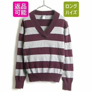 ギャップ(GAP)の■ GAP ギャップ ワイド ボーダー Vネック 長袖 コットン ニット セータ(ニット/セーター)