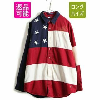 トミーヒルフィガー(TOMMY HILFIGER)の90s 大きいサイズ XL ■ トミーヒルフィガー 星条旗 モチーフ 長袖 シャ(シャツ)