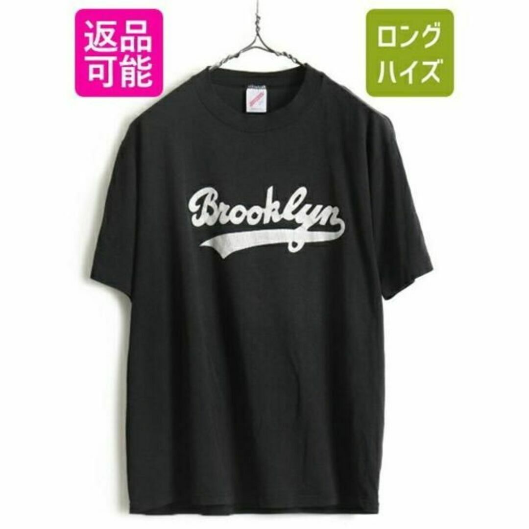 80s USA製 人気 黒 ■ フロッキー プリント 半袖 Tシャツ ( メンズ