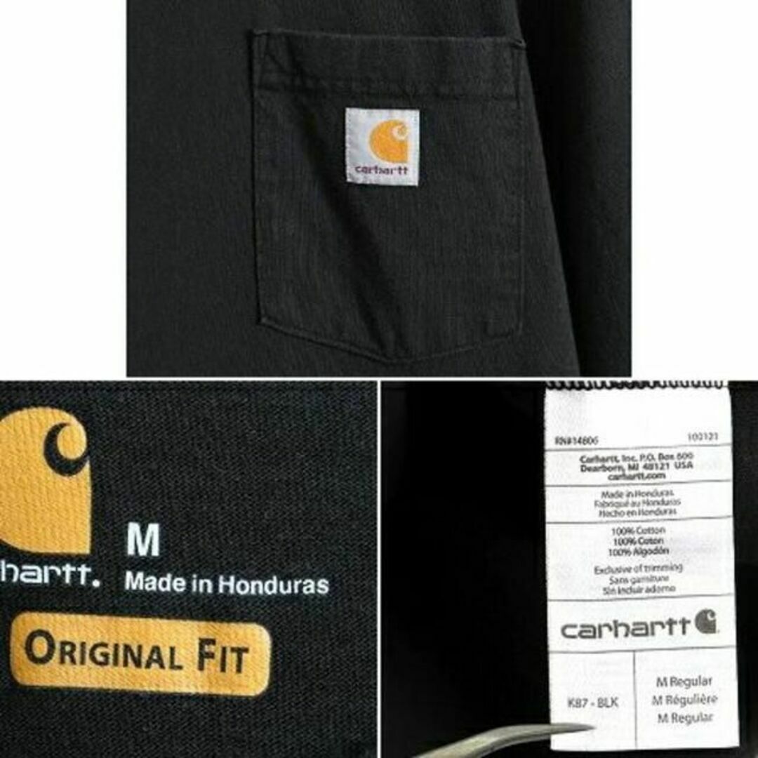 carhartt(カーハート)の人気 黒 ■ カーハート ポケット付き 半袖 Tシャツ ( メンズ M )古着  メンズのトップス(Tシャツ/カットソー(半袖/袖なし))の商品写真