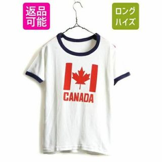 70s ビンテージ ■ カナダ プリント 半袖 リンガー Tシャツ ( メンズ (Tシャツ/カットソー(半袖/袖なし))