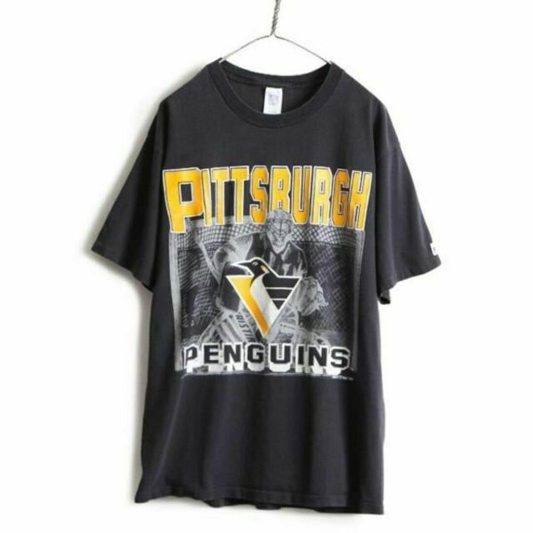 90s 大きいサイズ XL □ NHL オフィシャル ペンギンズ プリント Tシの