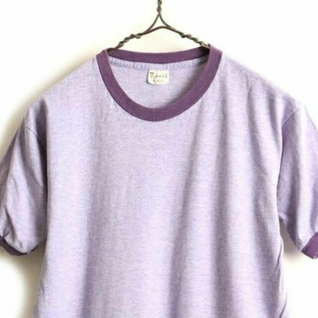 70s USA製 ビンテージ □ スプルース 無地 リンガー 半袖 Tシャツ (- 80s〜プリント半袖Tシャツ SPRUCE 3段 L