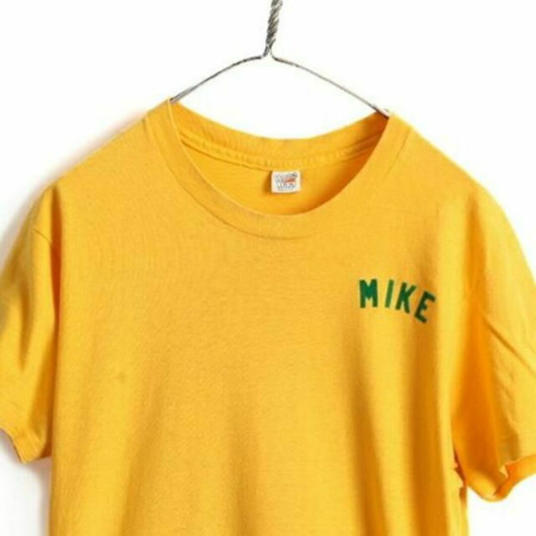 70s USA製 ビンテージ □ HANES フロッキー プリント 半袖 Tシャ-