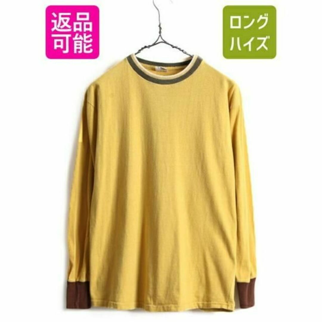 60sビンテージ60s ビンテージ ■ クルーネック コットン 100% 長袖 Tシャツ ( L